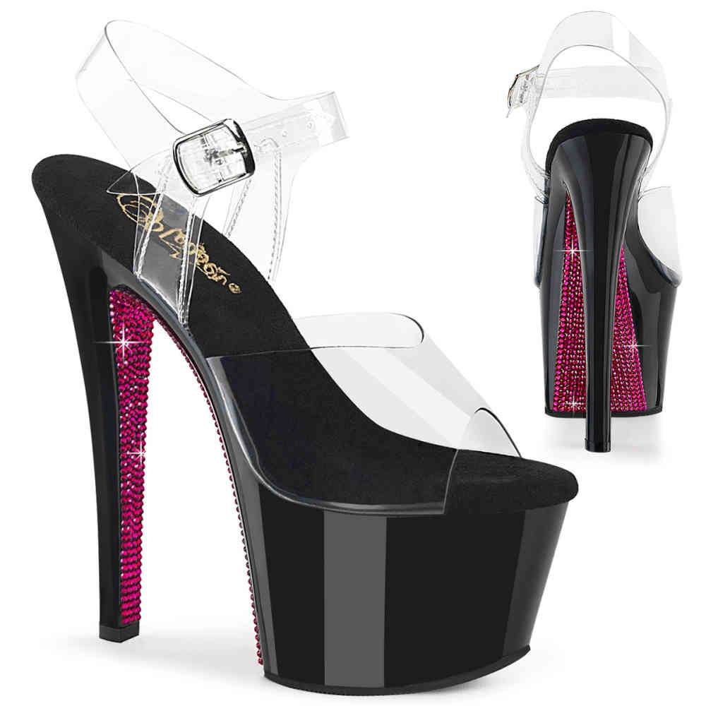 Pleaser - SKY308CRS Sandale à bride à la cheville, Pole dance chaussures - Noir/Rose Product image